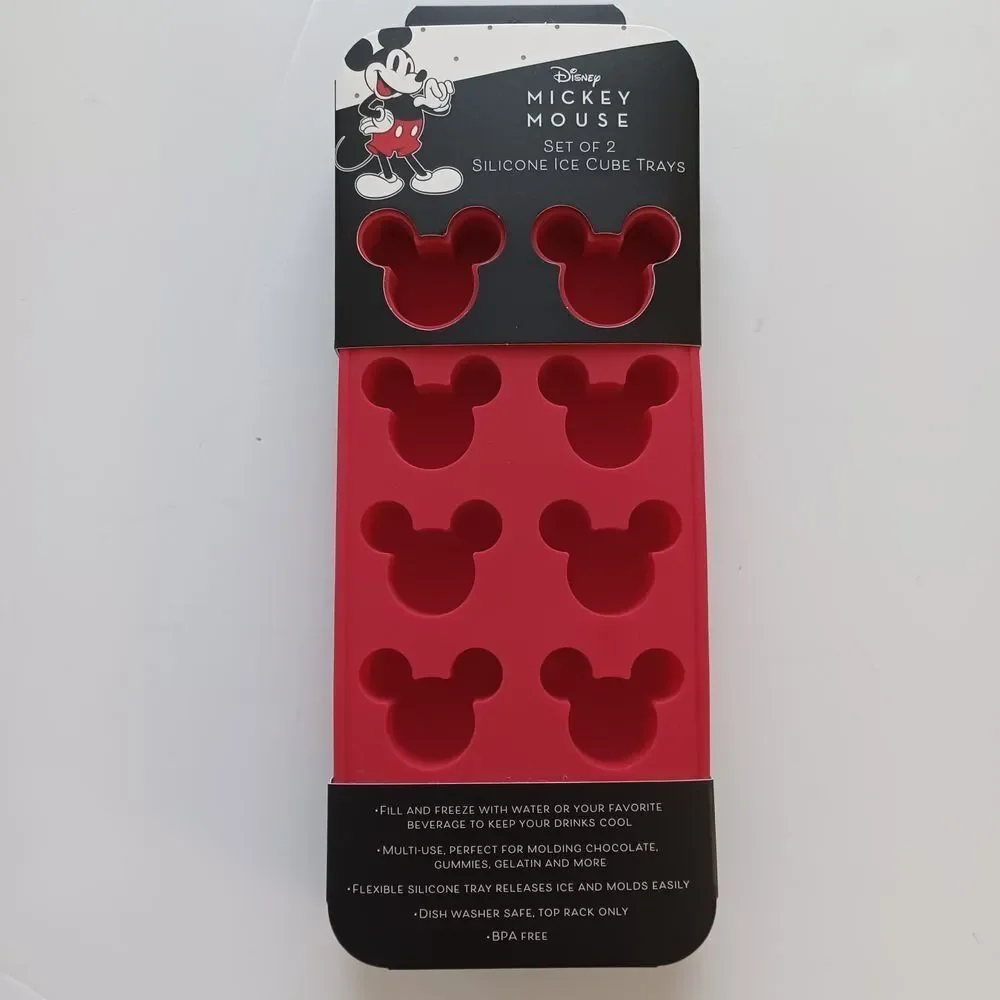 Disney Mickey Mouse Silicone Ice‎ Cube Mold Trays Red Set Of 2 Confectionery New